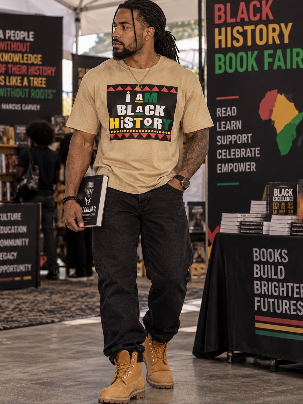 NWT Brooklyn Vertical I Am Black History Graphic T-Shirt Tan Size Large